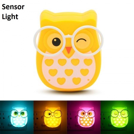 EU Plug OWL LED SENSOR Light Auto On/Off Mini Wall LED Night Light Bedroom