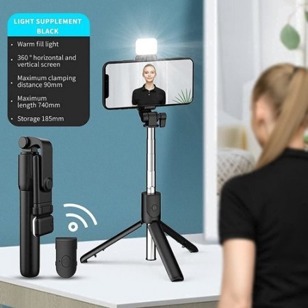 Selfie Stick Foldable Mini Tripod with Fill Light Bluetooth Remote Selfie Stick (100cm)