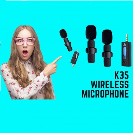 K35 Dual Mic Wireless Microphone For Smartphone DSLR  Laptop MacBook