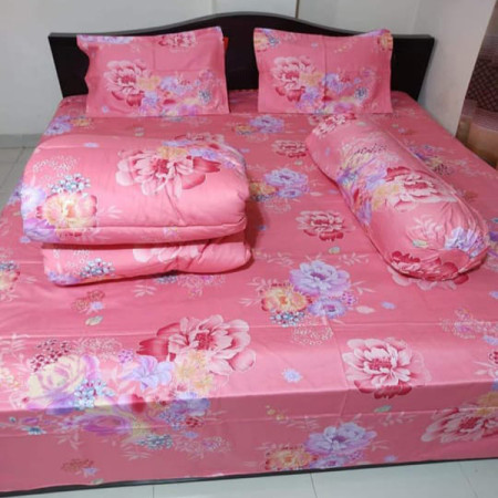 101 - Premium Quality Pink Color Twill Fabric Comforter With Bedding Set 5 in 1